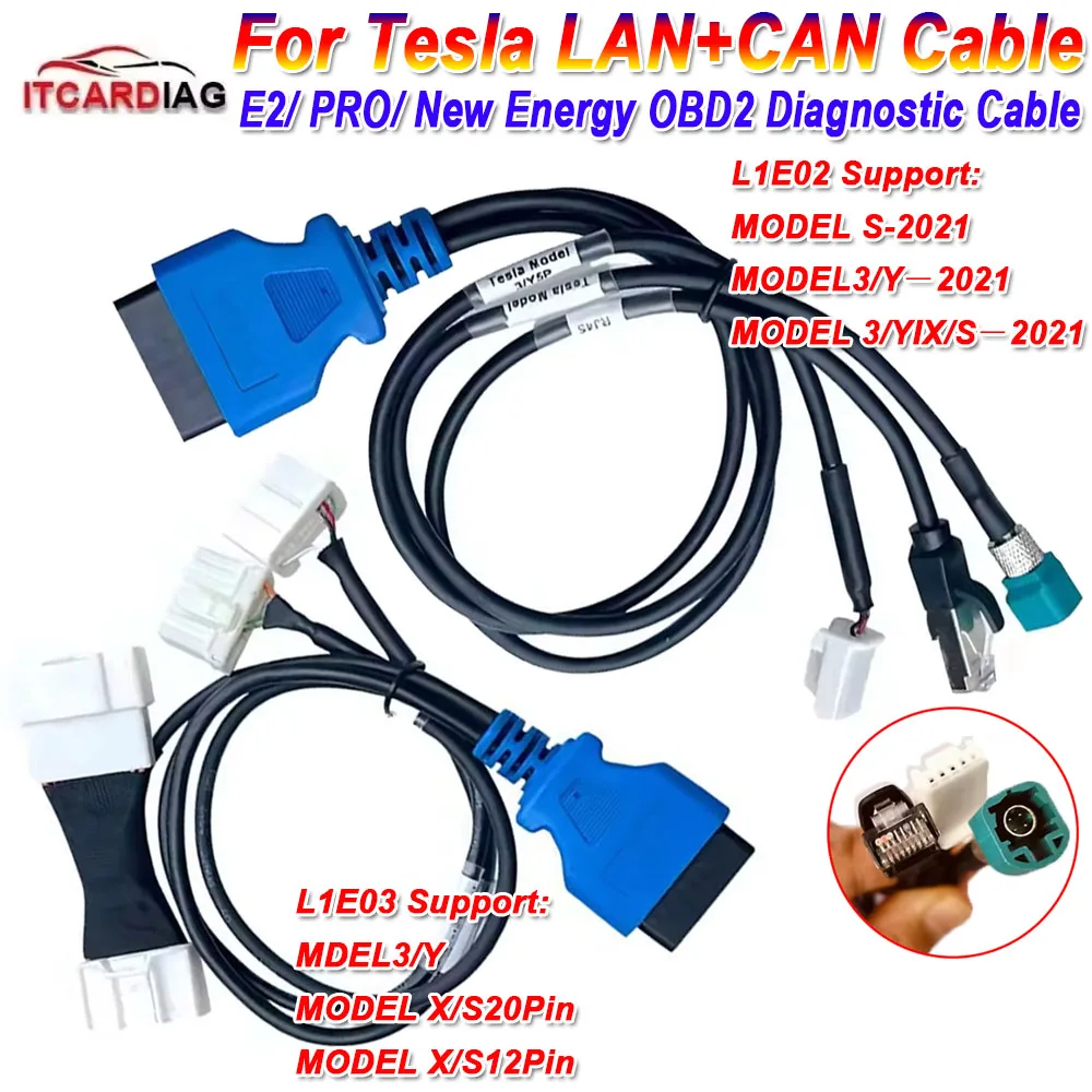 For TESLA LAN + CAN Diagnostic Cable New Energy for Tesla Model X S OBD2 Diagnostic Interface 2026 Work With Xtool E2/ PRO/ PS90