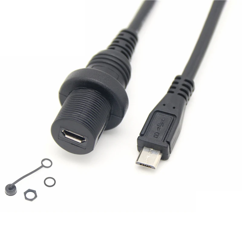 Micro USB USB 2.0 Male Connector to Micro USB 2.0 Female Extension Cable 30cm 50cm With screws Panel Mount Hole