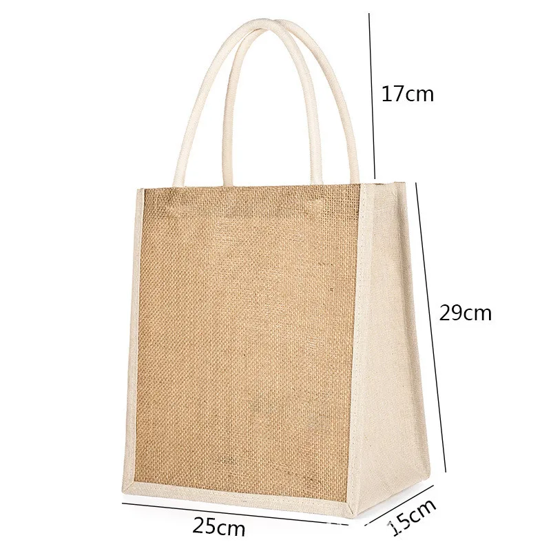 DIY Blank Grocery Handbag Jute Burlap Tote Bags  Large Capacity  Women Girl Foldable Travel Storage Organizer with Handles