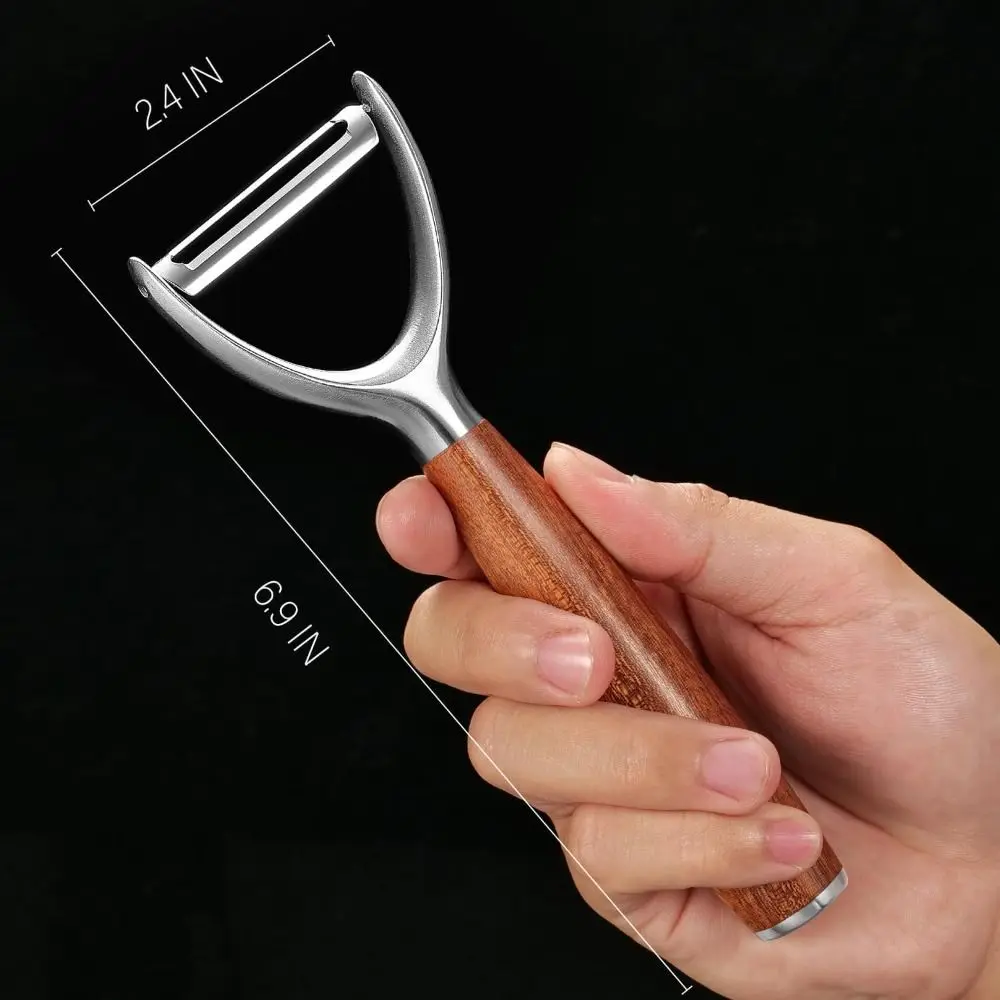 Кухонная овощечистка премиум-класса из нержавеющей стали с ручкой из настоящего дерева, овощечистка с ультра острым лезвием, многофункциональная овощечистка