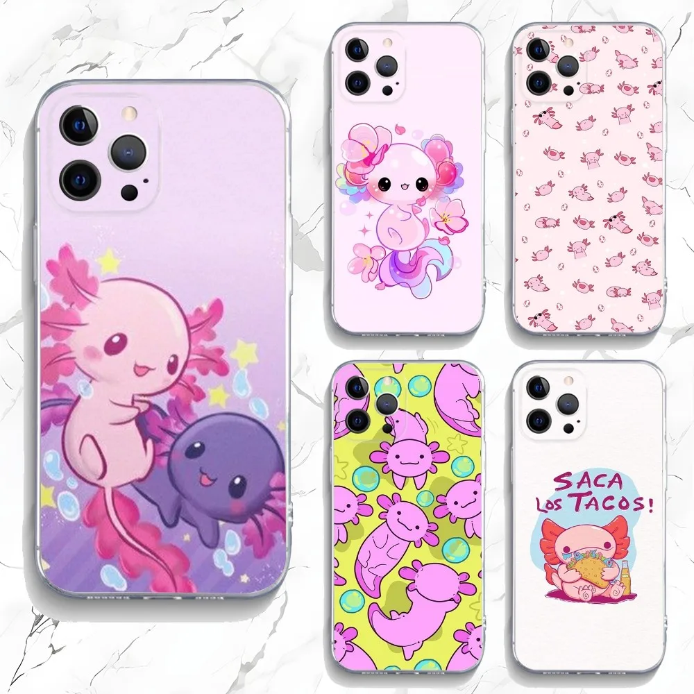 Cute Axolotl Phone Case For iPhone 15,14,13,12,11 Plus,Pro,Max,XR,XS,X,7,8 Plus,SE,Mini Transparent Silicone Soft