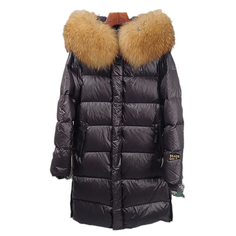 

2025 new black and gold duck down medium and long women's down jacket fashion temperament hooded windproof thickened warm jacket