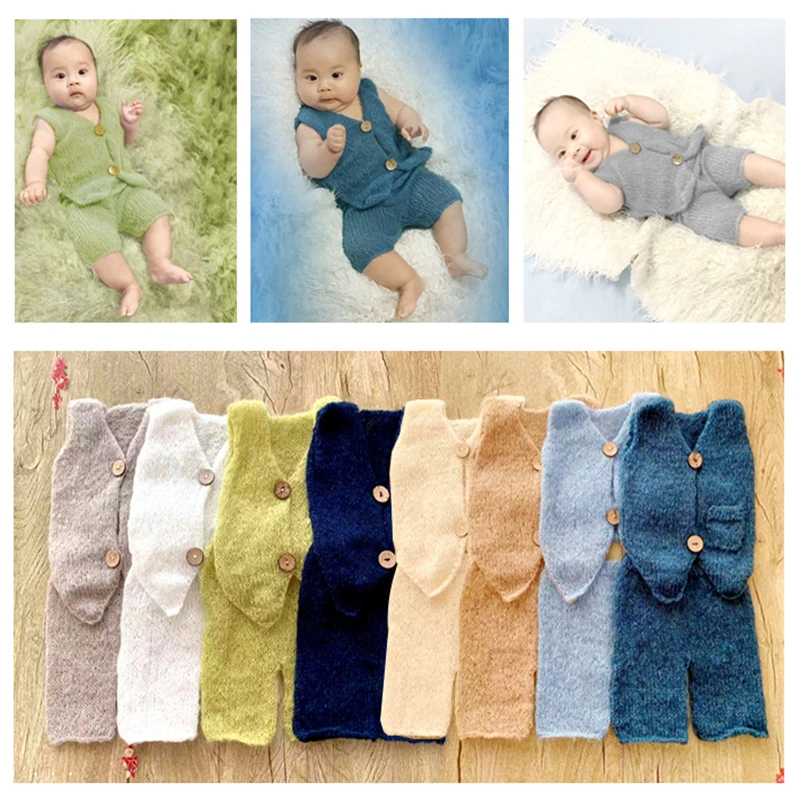 Handmade Newborn Baby Mohair Knitted Vest Sets Infant Bot Soft Knitted Outfits Photo Shoot Clothing Costumes Bebe Outfits