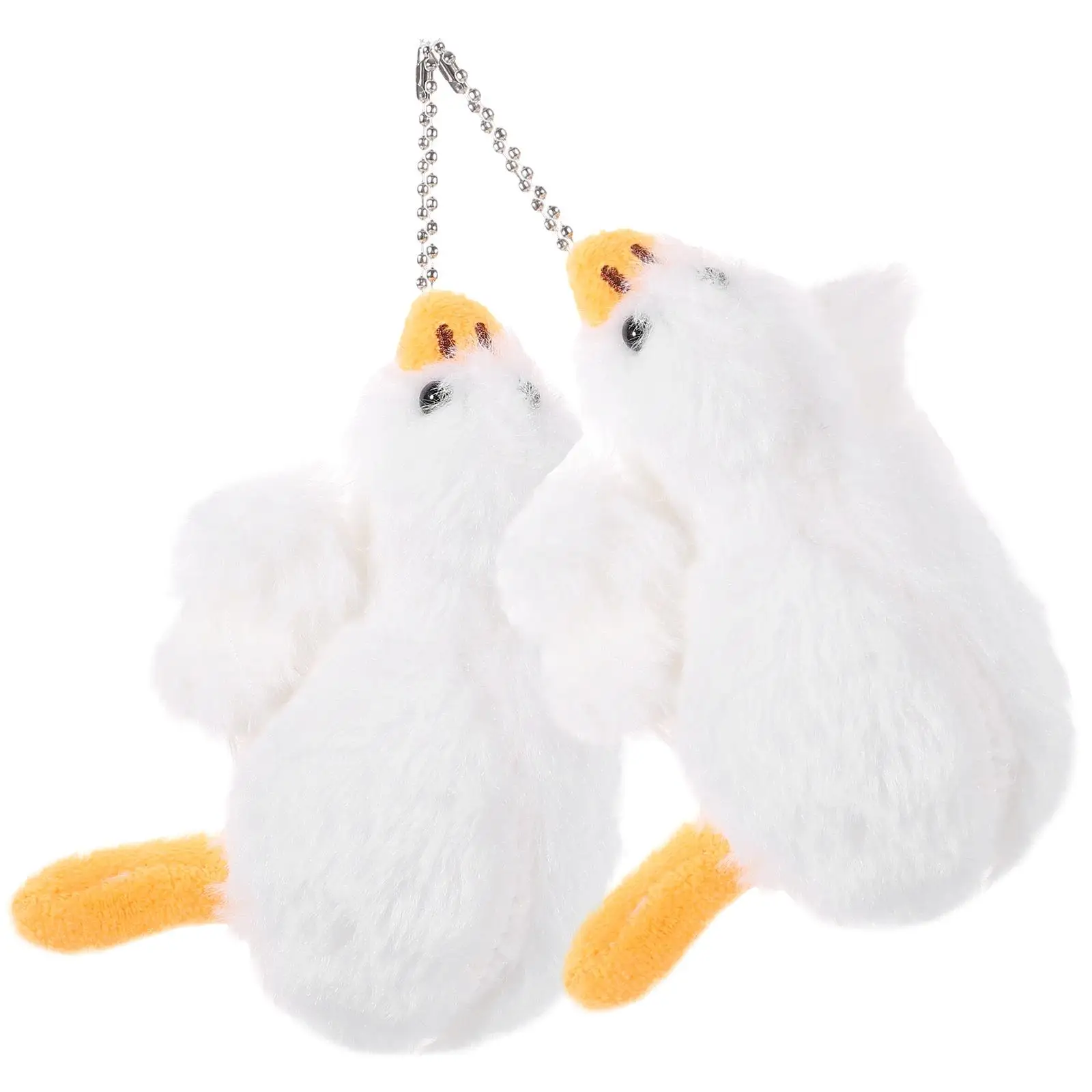 2 Pcs Big White Goose Pendant Plush Bag Keychain Hanging Decor Backpack of The Lid