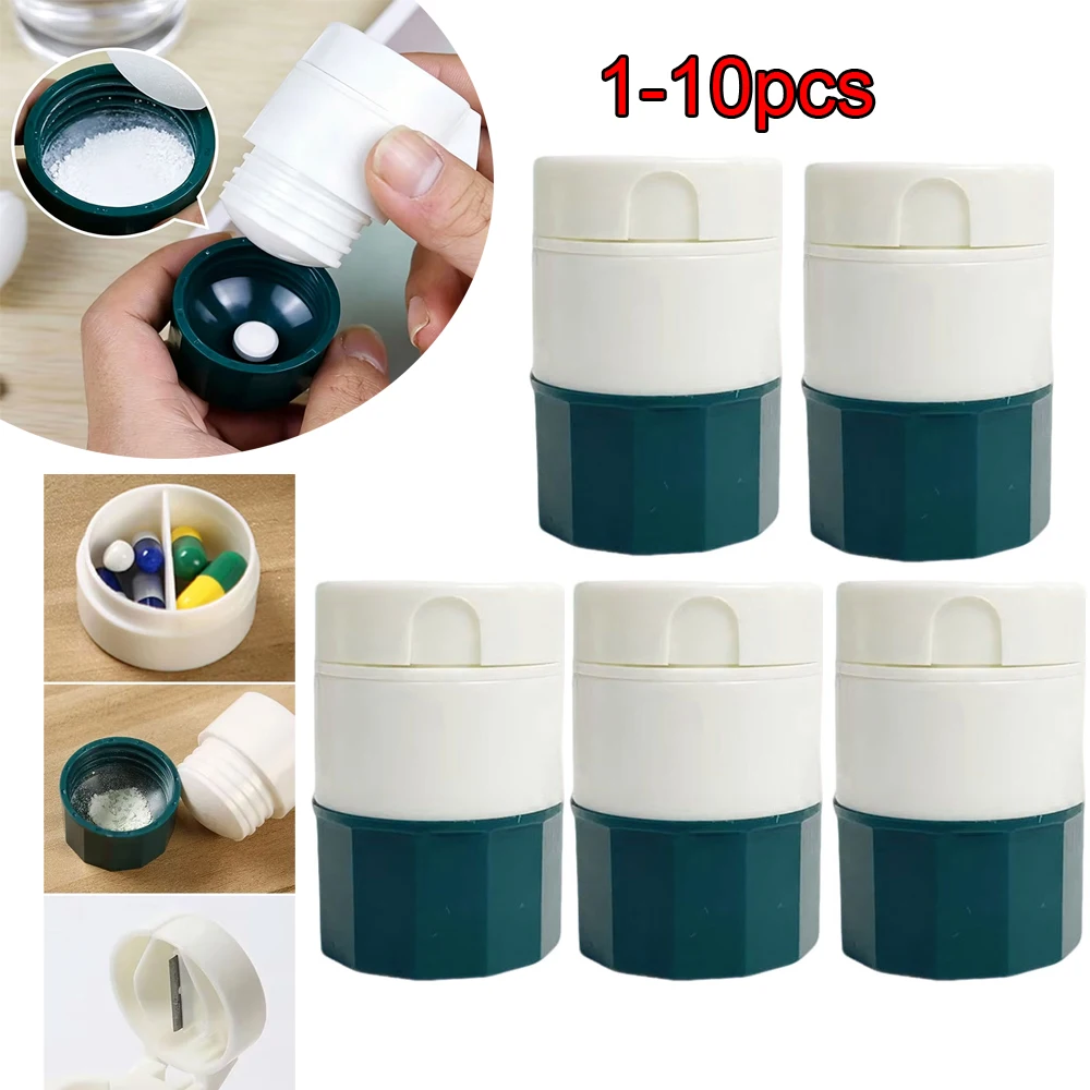 1-10pcs Portable Pill Case Medicine Splitter Powder Pastillero Grinder Pill Cutter Medicine Box Storage Drug Container Pillbox