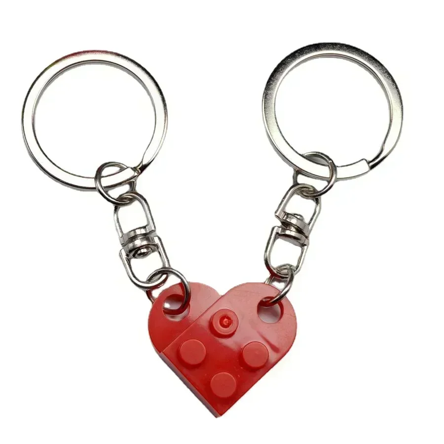 1Pair Cute Love Heart Building Block Keychains for Couples Women Men Friendship Separable Love Heart Brick Key Ring Jewelry Gift