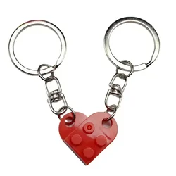 1Pair Cute Love Heart Building Block Keychains for Couples Women Men Friendship Separable Love Heart Brick Key Ring Jewelry Gift