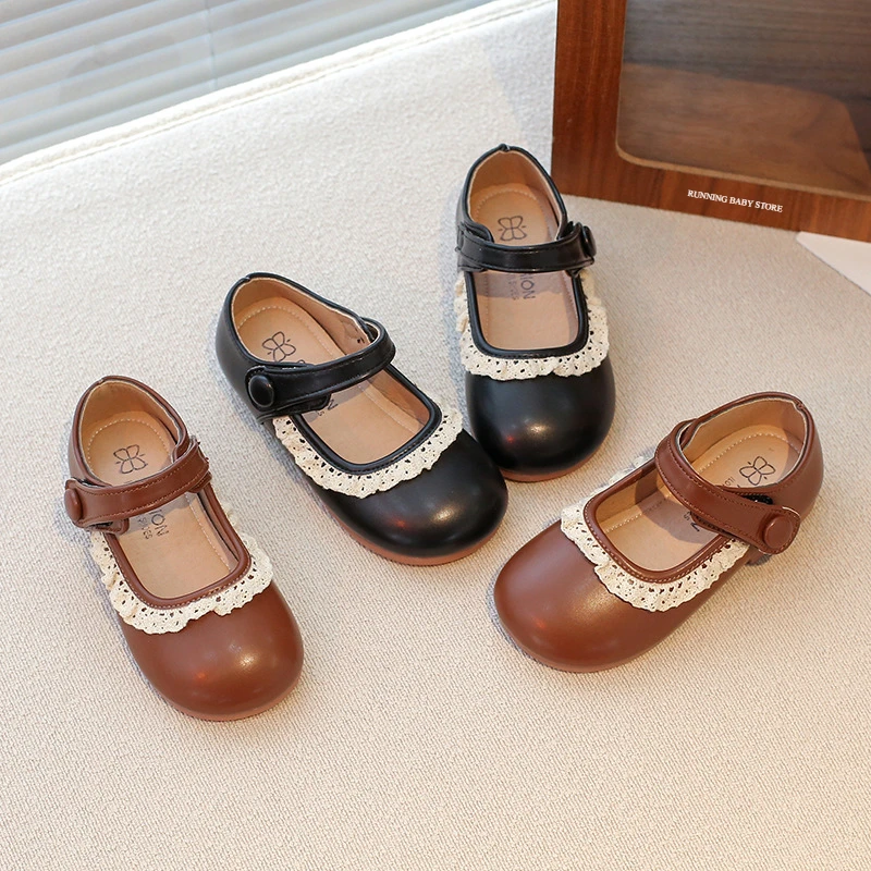 

Красота, детская обувь, повседневная обувь для маленьких девочек, детская удобная обувь на плоской подошве, новые кружевные оборки для принцессы, черный, коричневый, Мэри Джейн I01203