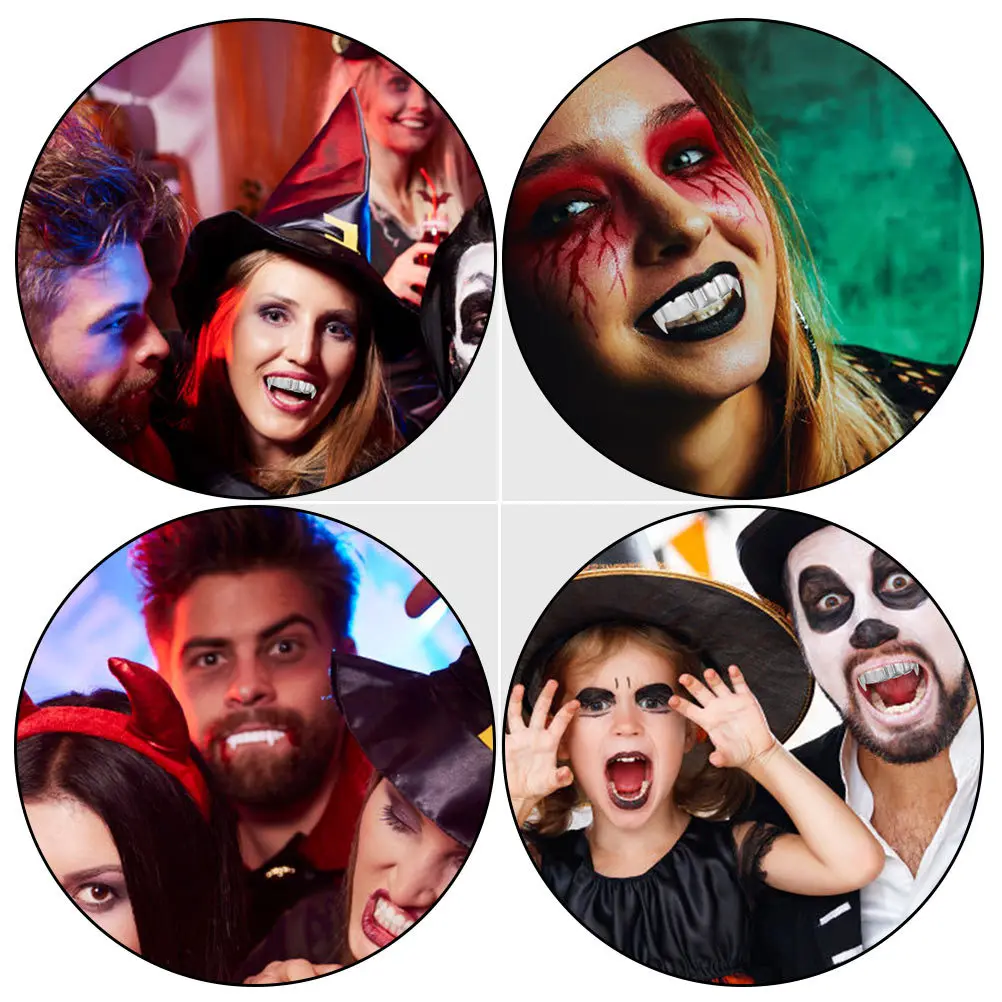 

2 шт., украшение для зубов оборотня, материал премиум-класса, Хэллоуин, искусственные верхние зубы, реквизит для вечеринки, страшный аксессуар для костюма