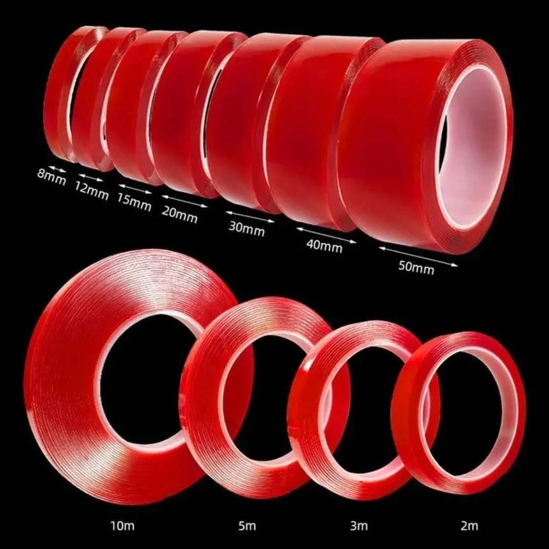 Obrázek 6: 0.5mm 0.8mm 1mm 1.2mm 1.5mm 2mm hustý vysoký pouto teplota těžký celní poplatek červená film průhledný dvojitý sided akryl páska pro auto zeď