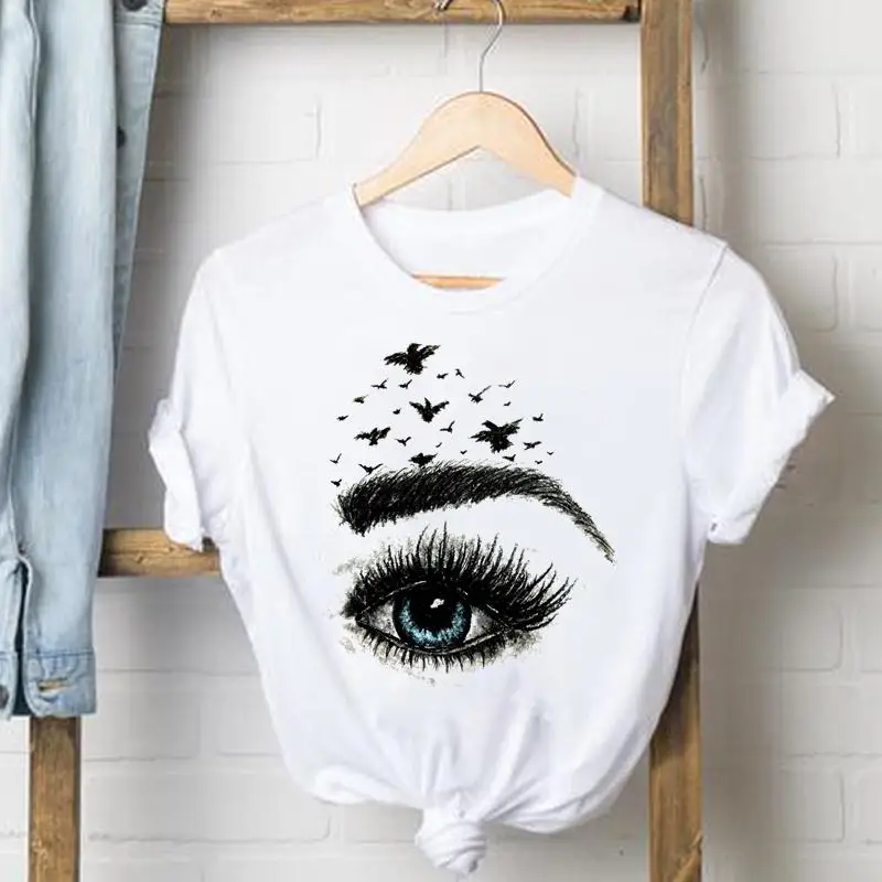 Tee Shirt Lady Eyelashes Lashes Make Up Clothes Female T Women Top Short Sleeve Casual Fashion Tshirt Summer Graphic T-shirts