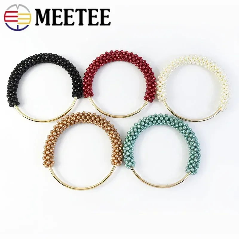 Meetee 2/4Pcs 12cm Pearl Round Handle Metal Buckles O Ring Hook Clasp Bag Hang Rings Decoration Buckle DIY Sewing Accessories