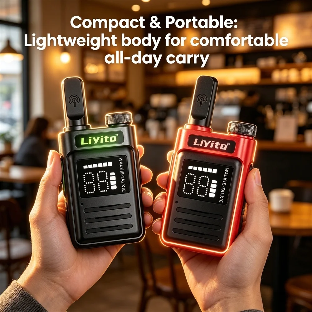 Motolola Mini Walkie Talkie Transparent, Built-in Antenna LED Display USB Charging PTT Long Range for Hotel Camping Security