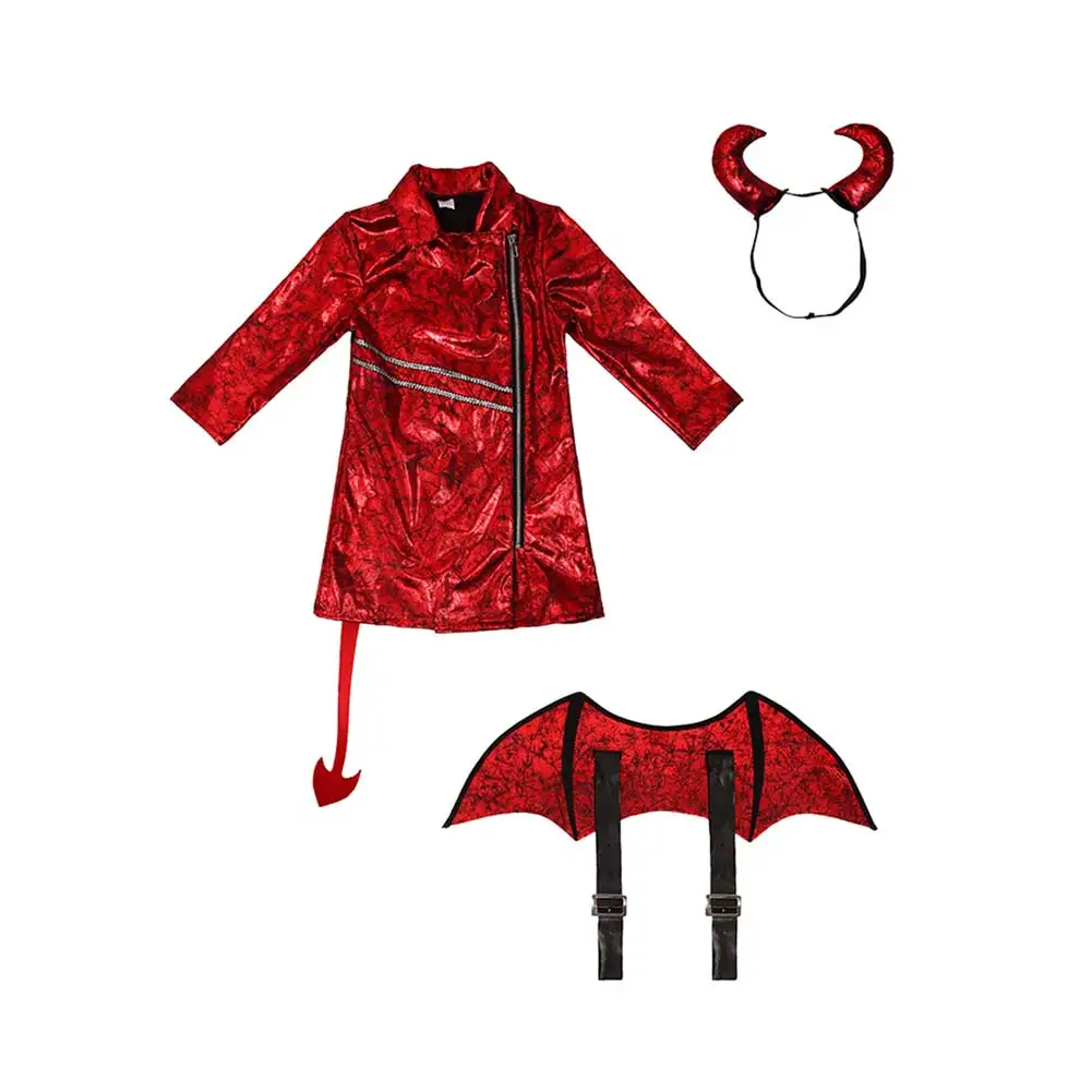 Devil Cosplay Costume for Kids, Role Play, Peruca, Chifres, Palco, Fantasia, Fantasia, Roupas de festa, Halloween, Fantasia, Meninos, Meninas, Crianças, Atacado