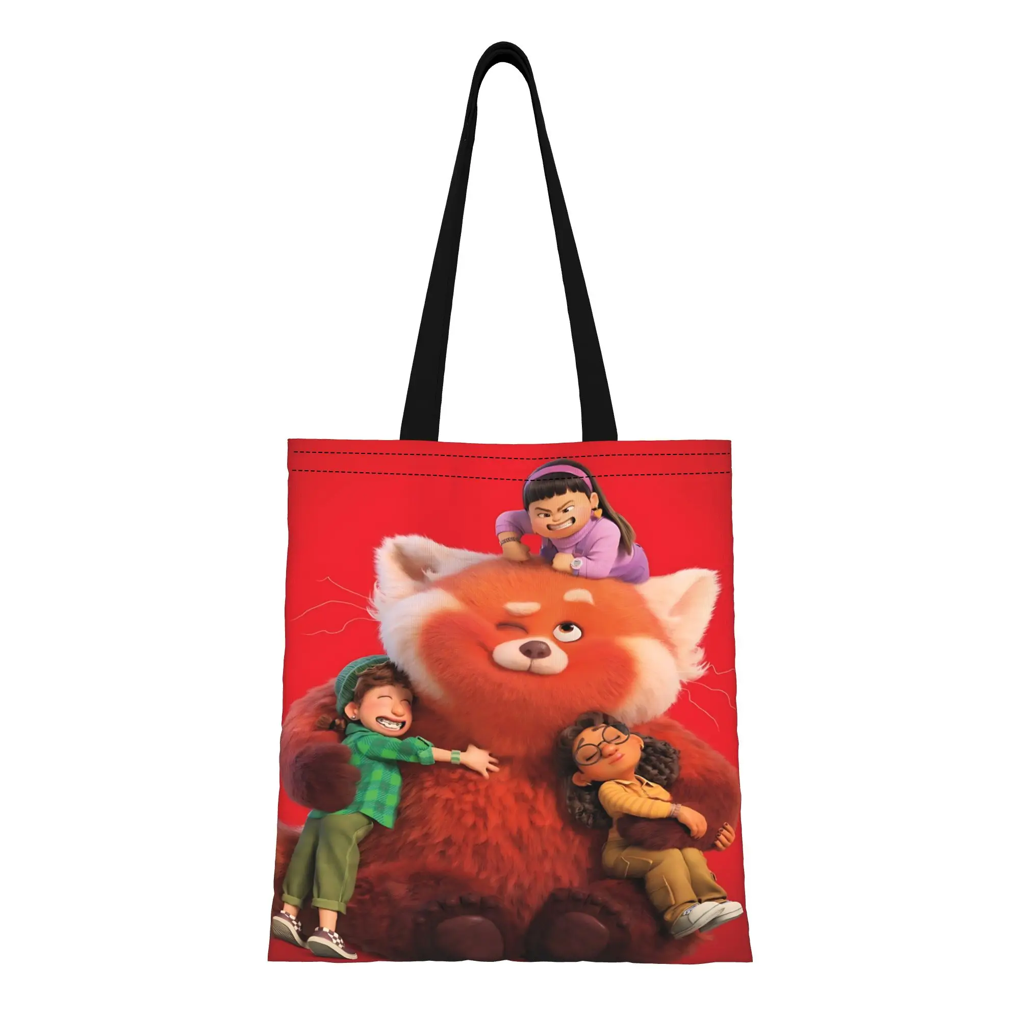 

1 шт. Многоразовая двусторонняя холщовая сумка-тоут с изображением красной панды из мультфильмов Диснея, красная сумка через плечо