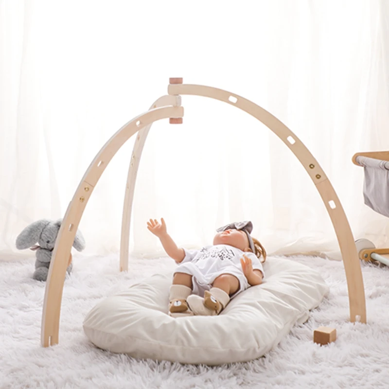 1set Natural Wooden Baby Gym Frame With Star Pendant Triangular Curved Shape Foldable Activity Gym Toys Shower Gifts Room Decor