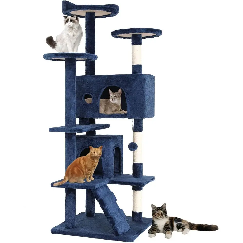 

54-Inch Multi-Level Cat Tower with Durable Scratching Post, Cozy Fun Indoor Jumping Platform, and Furry Ball Toys for Cats in Na