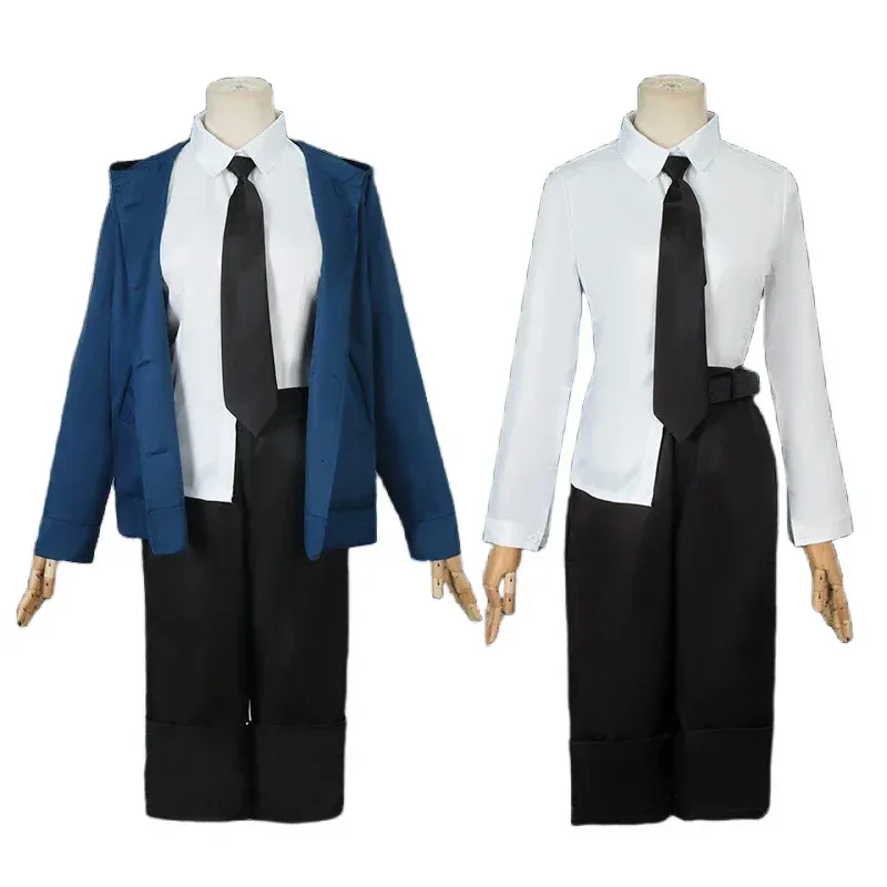 CyPower Cosplay Anime Chainsaw Man Power Cosplay Costume Wig Uniform Blue Jackets Pants Horn Halloween Costumes for Women Girls