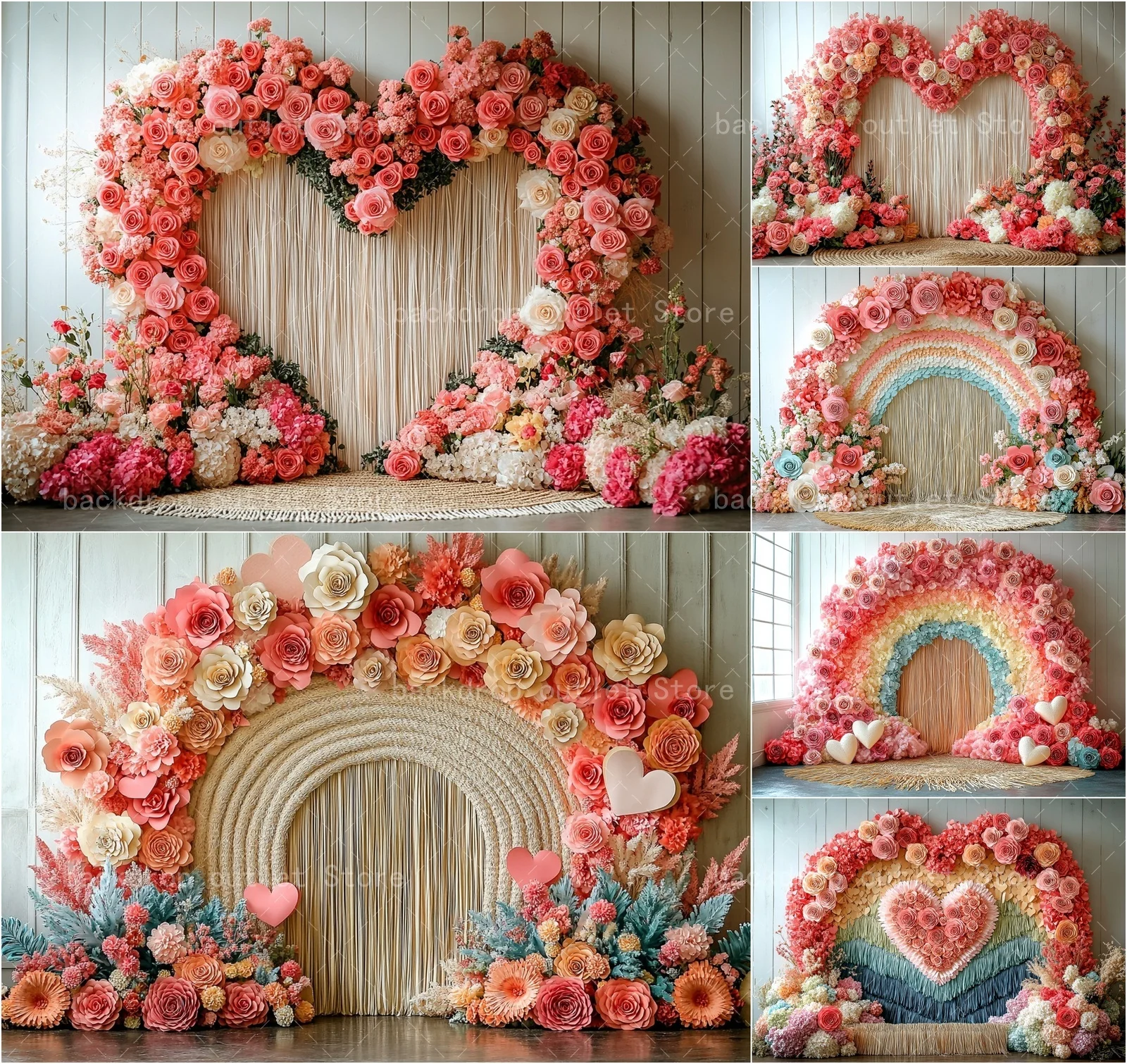 Mehofond boho floral dia dos namorados fotografia fundo arco-íris flor borla rosa coração photozone cenários decorações