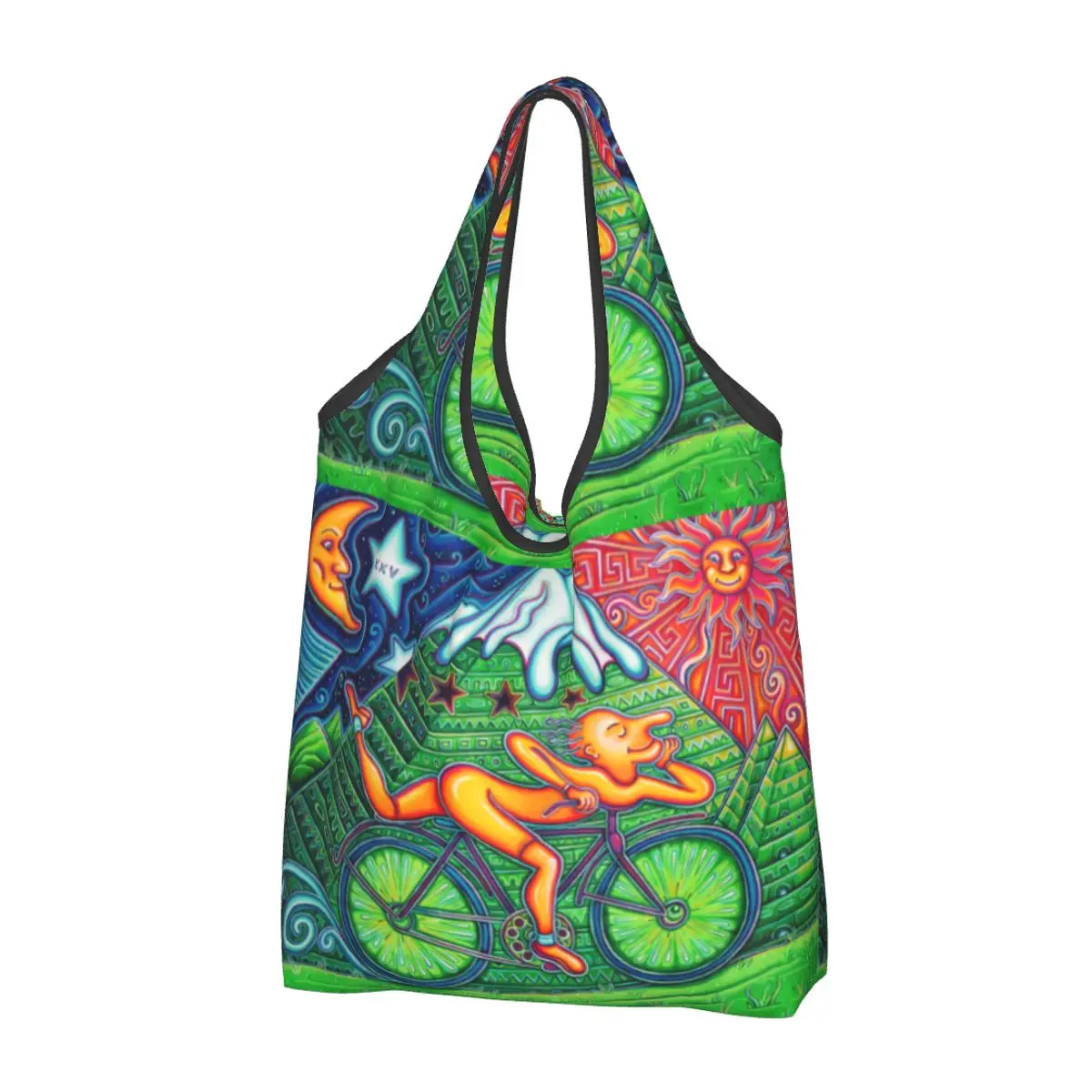 

Reusable Albert Hoffman LSD Bicycle Day Shopping Bag Women Tote Bag Portable Acid Blotter Party Grocery Shopper Bags