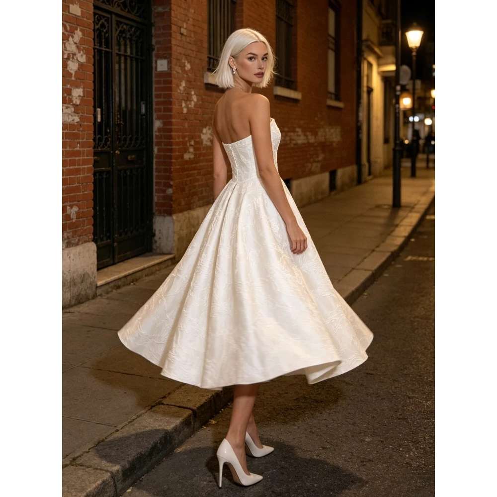 Customized 2026 Strapless Backless Wedding Dresses Elegant Solid Color A-line Decal Bridal Gown Suitable for Formal Occasions