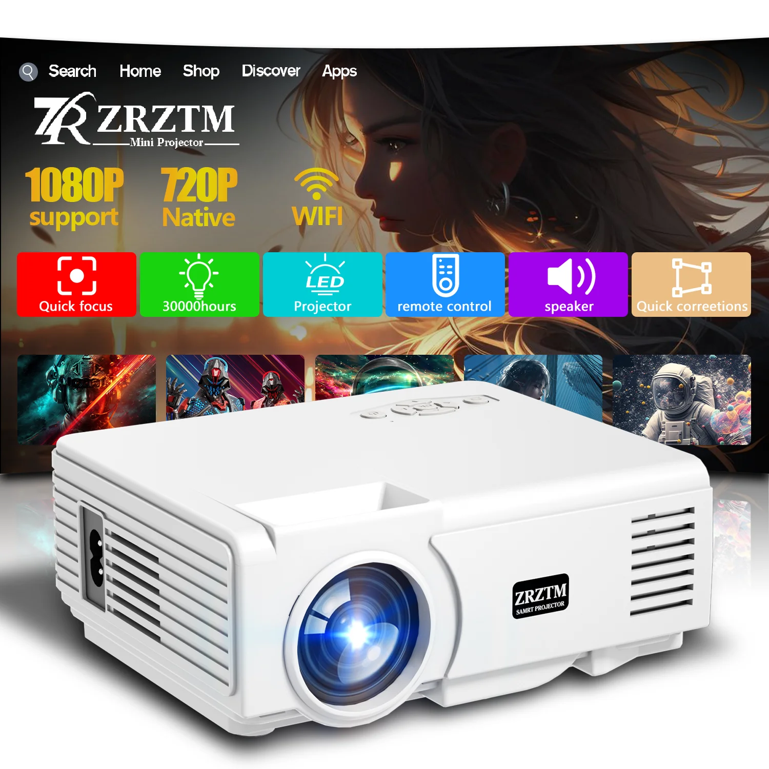 جهاز عرض جديد عالي الوضوح 2025، يدعم أجهزة عرض 4K، مكبرات صوت مدمجة، مع WIFI، متوافقة مع أجهزة متعددة #2