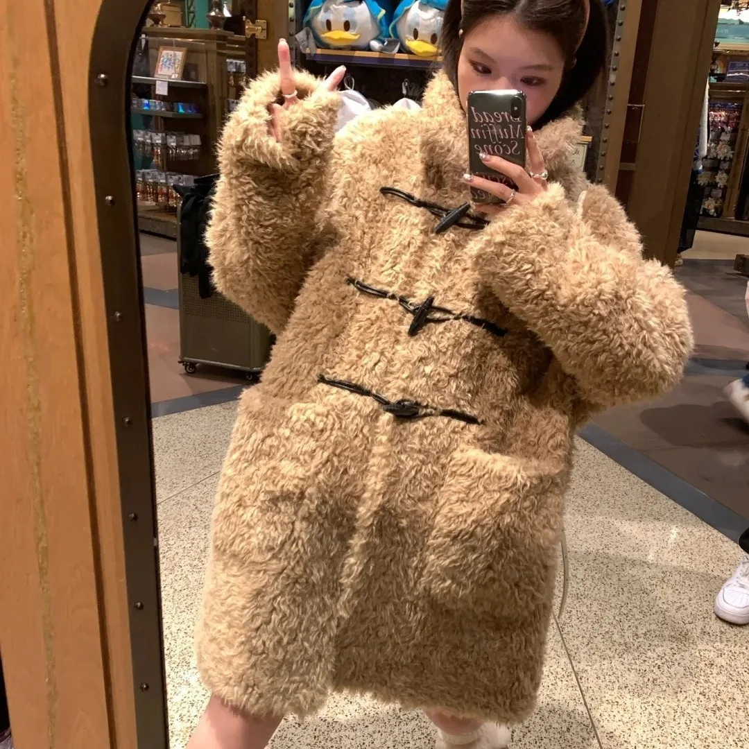 เสื้อโค้ทผู้หญิงความยาวปานกลาง แจ็คเก็ตขนเทียม คอตั้ง เสื้อโค้ทหนา อุ่น สไตล์ Y2k สตรีทแวร์ แจ็คเก็ตลำลอง เสื้อคลุมทำงานสุดหรู สำหรับฤดูใบไม้ร่วงและฤดูหนาว