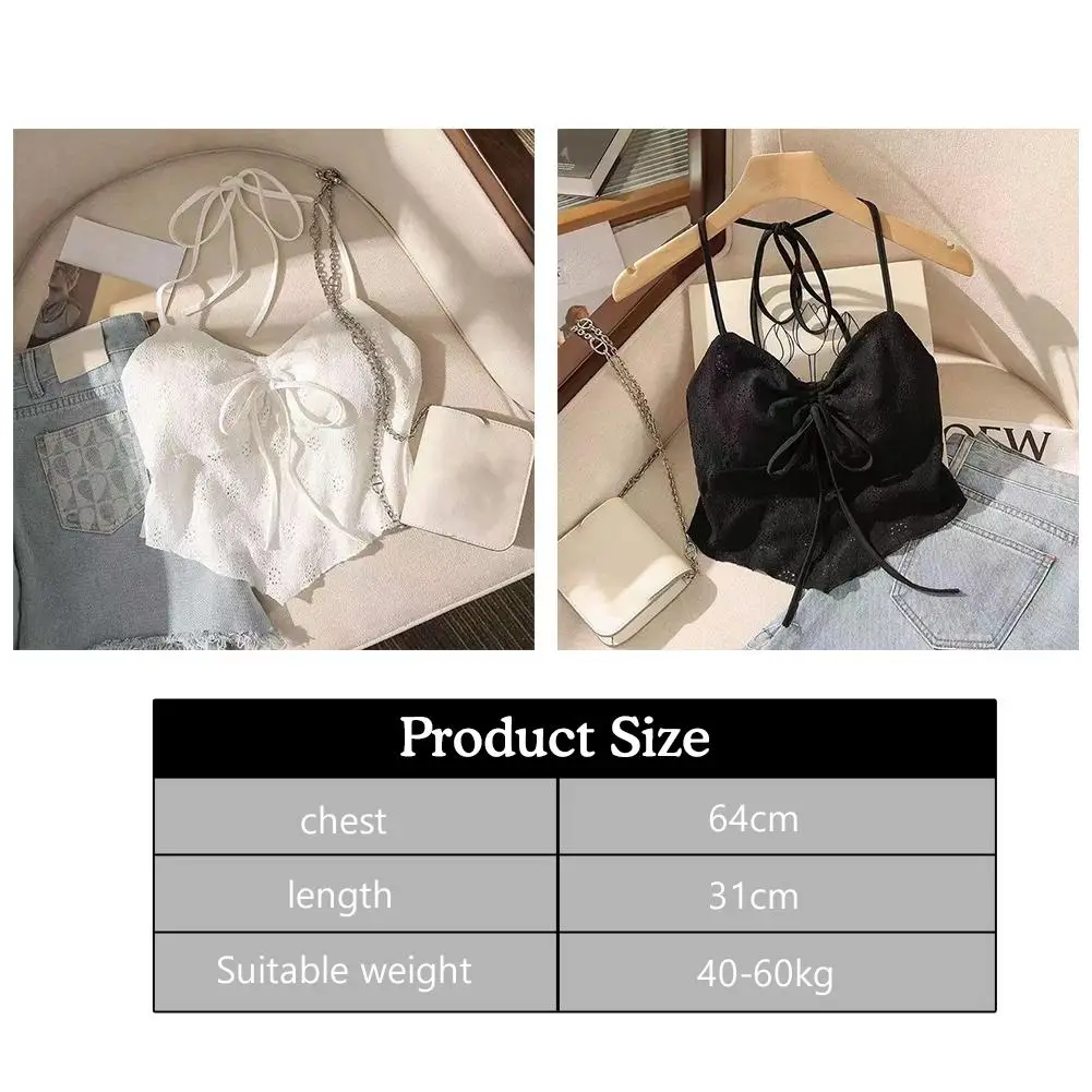 Y2k Sleeveless Crop Tank Top Women Sexy Bow Strap Camisole Vest With Chest Pads Spaghetti Strap Tie Aesthetic Going Out Cami