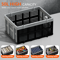 1Packs 50L Collapsible Crate 22*15.7*10.7inch/56*40*27.3cm Stackable Storage Baskets with Handles Folding Storage Containers