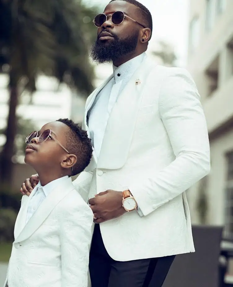 BRIDELEE White Boy King Suits For Wedding Kids Blazers Shawl Lapel Jacket Father Son Birthday Party Kостюм Hа Mальчика Cвадьба