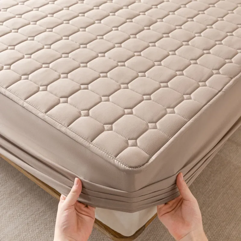 Winter Warm Quilted Mattress Cover Plush Thicken Soft Fit Sheet Single Double Queen Size Fitted Sheet With Elastic Band Sheet