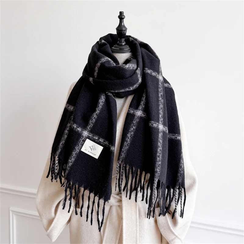 

Luxury Bohemian Style Winter Plaid Scarf for Women Cashmere Shawl Warm Thick Bufanda Female Tassel Echarpe Poncho Stoles