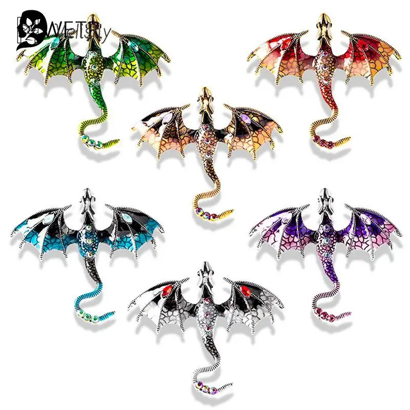 Vintage naga pria wanita bros berlian imitasi terbang kaki dan hewan Pin tersedia batu permata musim dingin bros perhiasan Pin