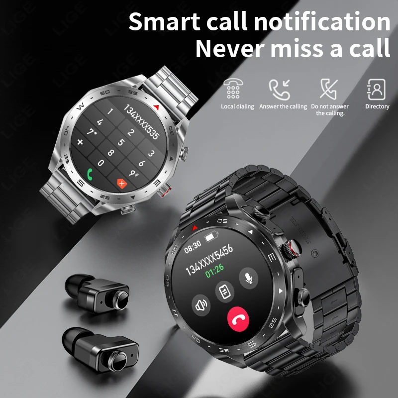 Smart Watch with Earbuds 1.52 inch HD Screen Fitness Tracker Sleep Monitor Pedometer All-in-one Local Music TWS Music Smartwatch