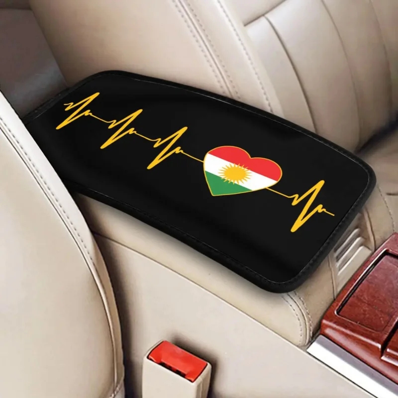 

Leather Center Handle Box Pad Cushion Universal Kurdish Heartbeat Flag I Love Kurdistan Car Armrest Cover Mat Storage Box Pad