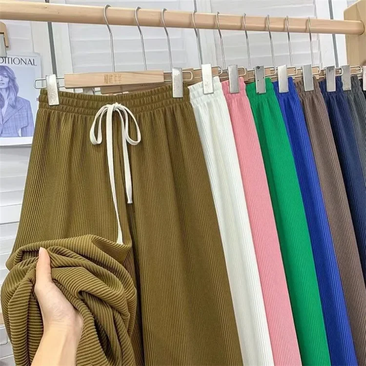 New Summer Mopping Pants Draping Pleated High Waist Wide Leg Pants Women All Straight Leg Loose Casual Pants