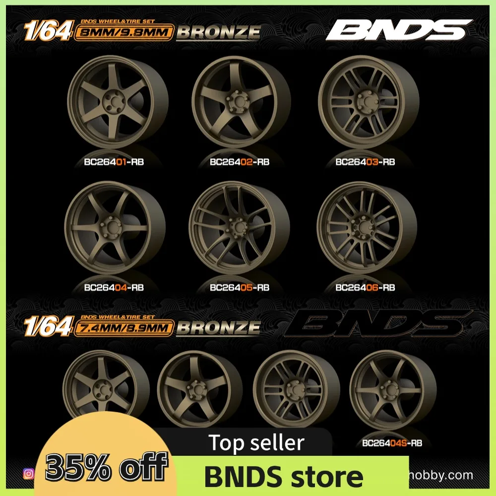 1/64 Brons ABS Wielen Met Rubberen Banden Door BNDS Montage Velgen Gemodificeerde Onderdelen voor Model Auto Omgebouwd Model Auto 4 stuks Set