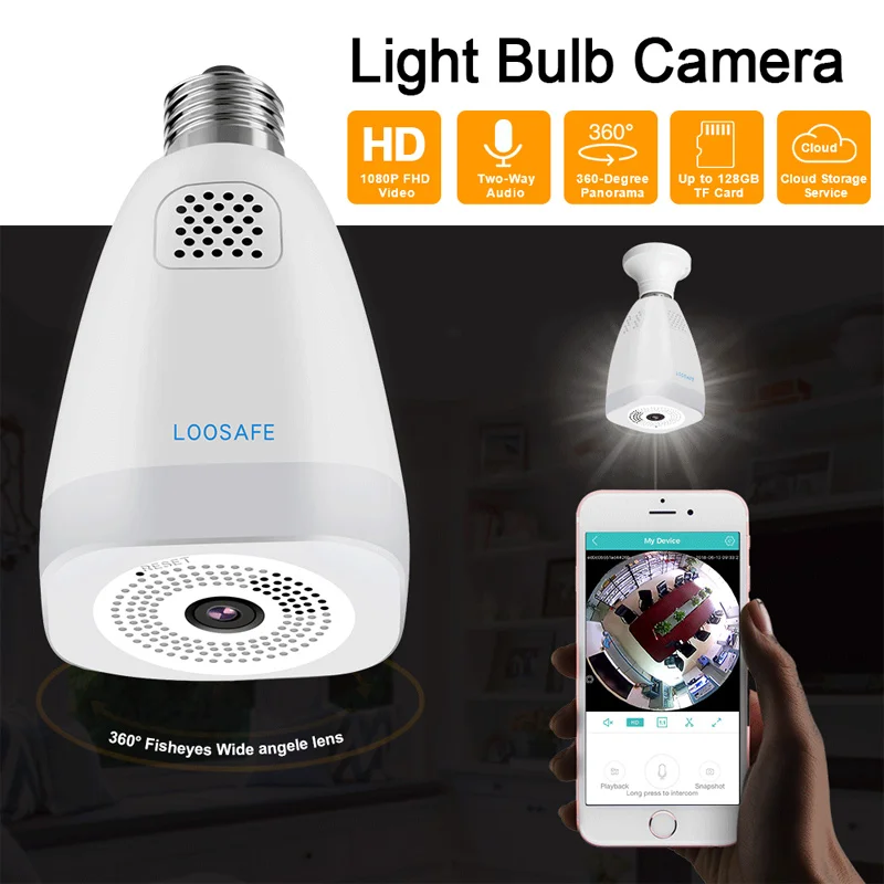 Tuya Panoramic HD Bulb Camera Home Wireless WiFi Monitoring Lamp Camera 3MP Full Color Infrared Night Vision Two Way Intercom