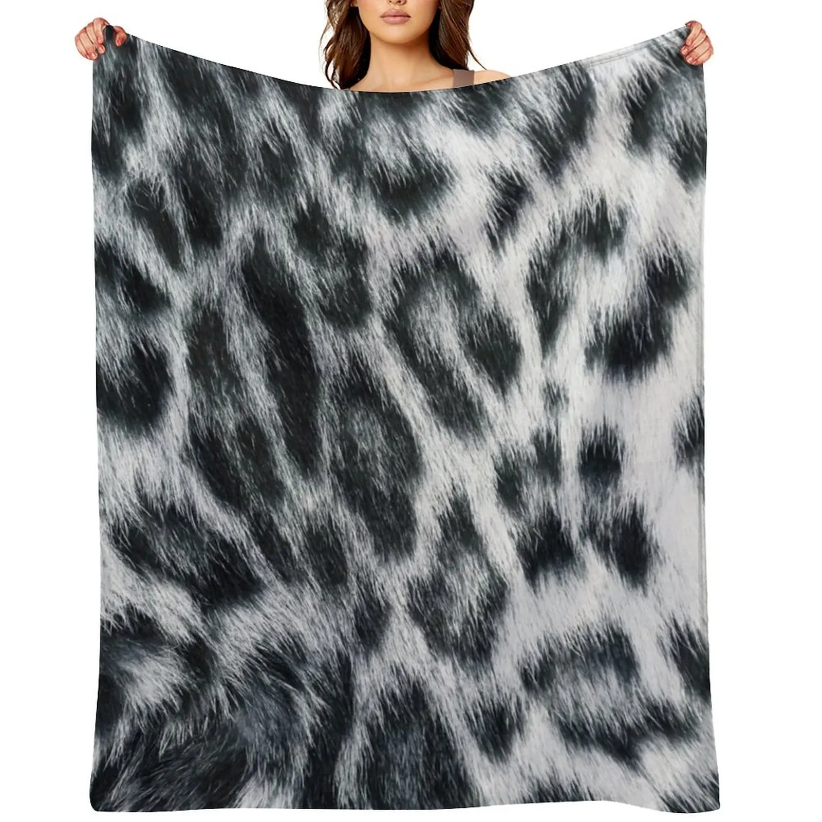 

Snow Leopard Real to Life Print Throw Blanket Decorative Beds Warm Bed Polar Blankets