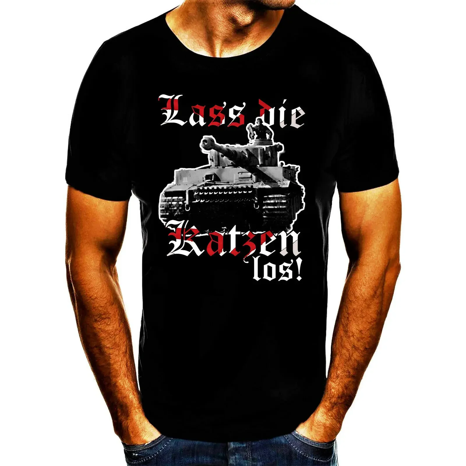 Lasst Die Katzen Los Panzer Tiger Tank T-Shirt 100% Cotton O-Neck Short Sleeve Summer Casual Mens T-shirt Streetwear