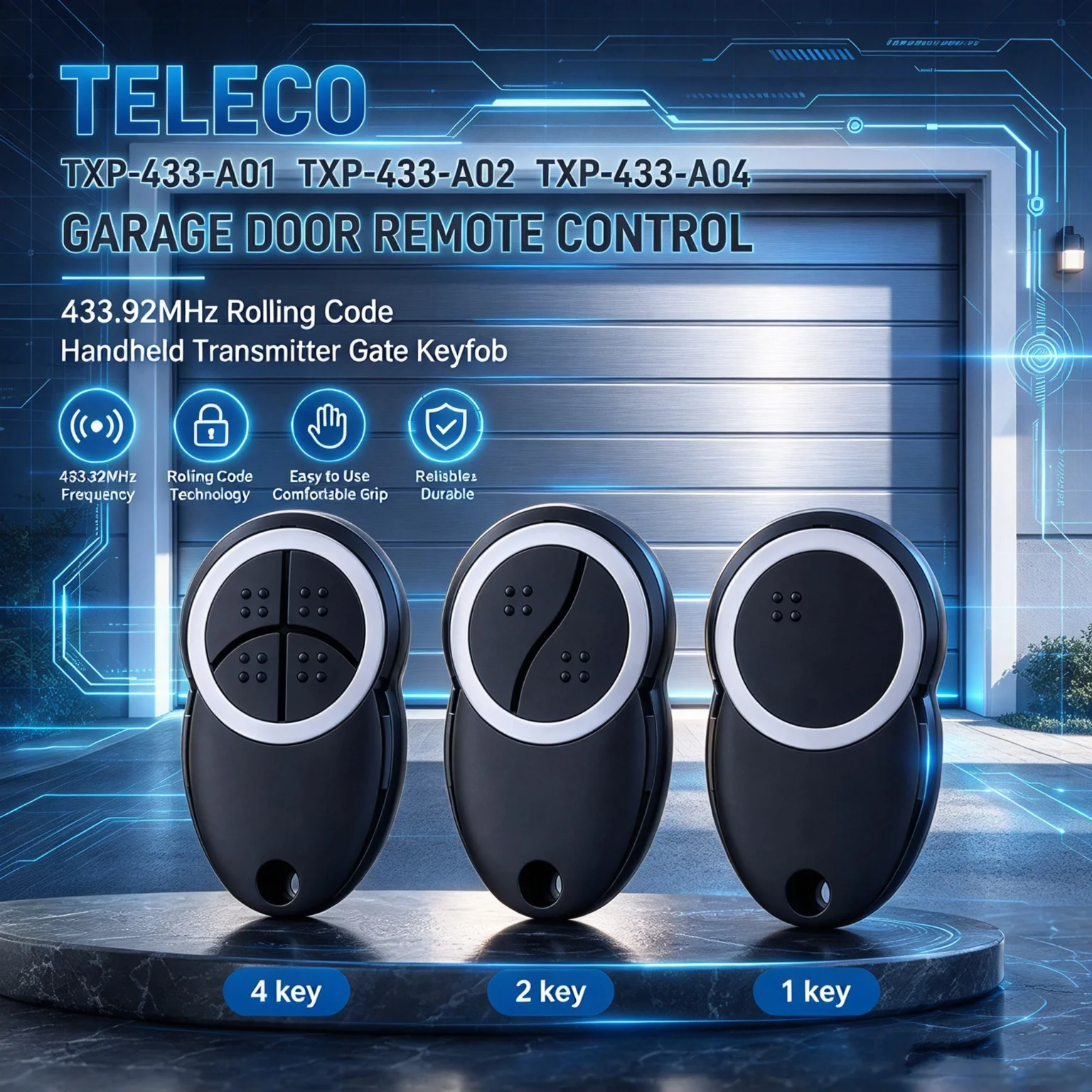 TELECO Remote Control For TXP-433-A01 TXP-433-A02 TXP 433 A04 Garage Gate Door Opener 433MHz Rolling Code