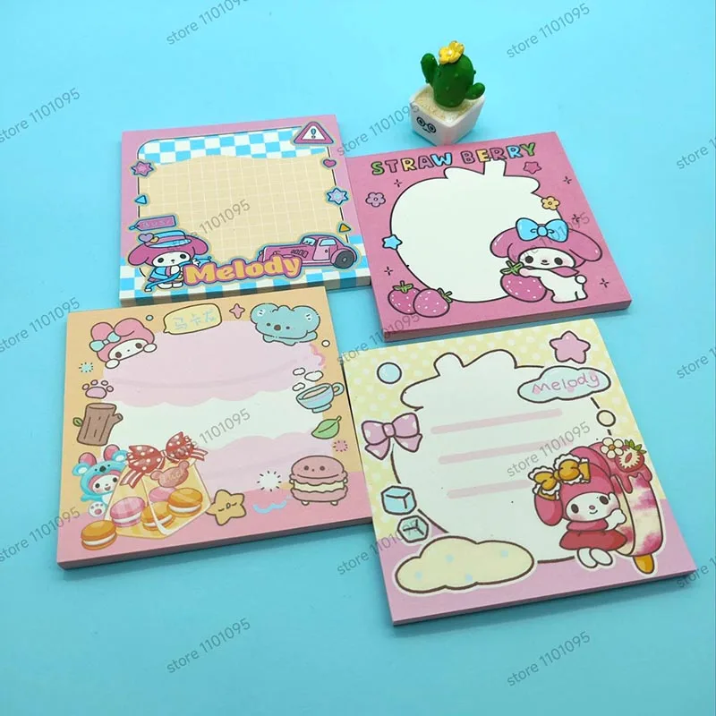 4pcs/lot Cute Sanrio Melody Memo Pads Sticky Notes Kawaii Stationery Notepad Post Office School Supplies Kids Gift