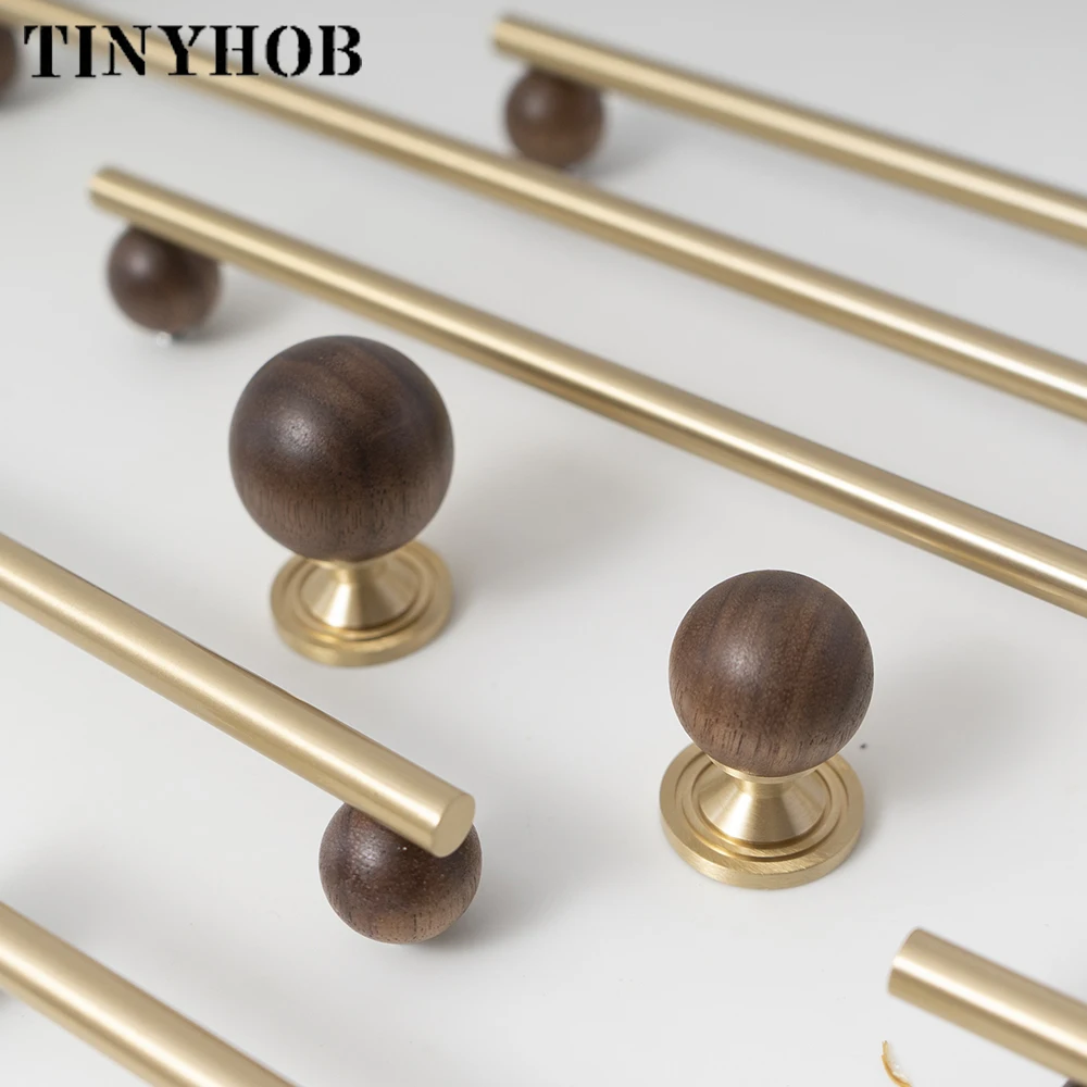 Tinyhob American Style Brass Walnut Furniture Handles and Knobs  for  Kitchen Home Drawers Vintage Handles for Wooden Furniture
