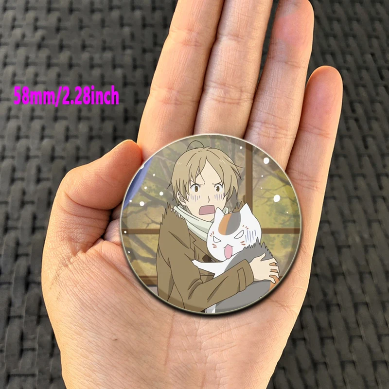 32/44/58MM Anime Natsume\'s Book of Friends Handmade Lapel Pins Round Soft Button Pin Creative Brooch Hat Jewelry Gifts