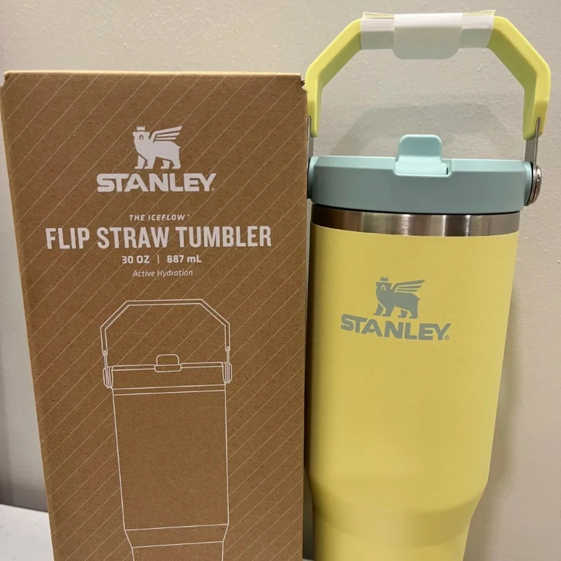Copo térmico Stanley 2.0 com canudo retrátil e alça para transportar, caneca isolada em aço inoxidável 304, copo reutilizável para viagens, ideal para usar no carro, em caminhadas e piqueniques.