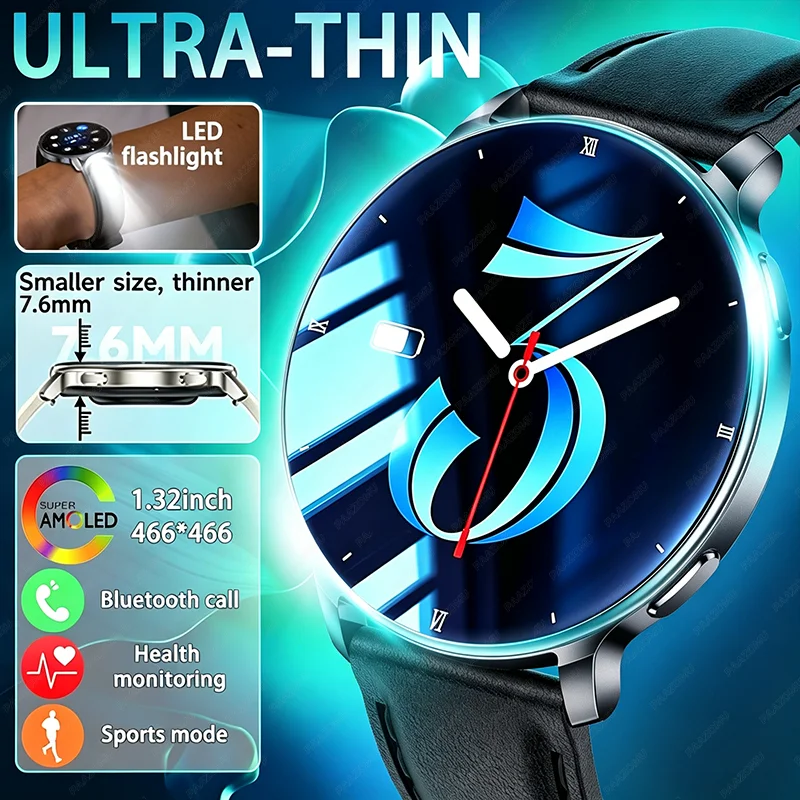 

2026 New Smart Watch 1.32"Ultra-thin AMOLED HD Screen Sport Fitness Bracelet Bluetooth Call health monitoring smartwatch neutral
