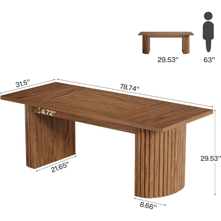 78.74 Executive Desk, Large Farmhouse Computer Office Desk with Double Pedestal, Wooden Study Writing Table Workstation Confere
