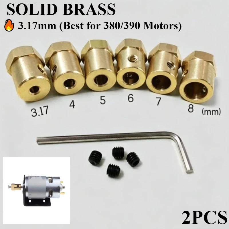 Rigid Brass Motor Shaft Coupler 2-8mm Hex Coupling Standard 12mm Wheel Hub Adapter Combo Kit with Screws for Smart Hobby Car