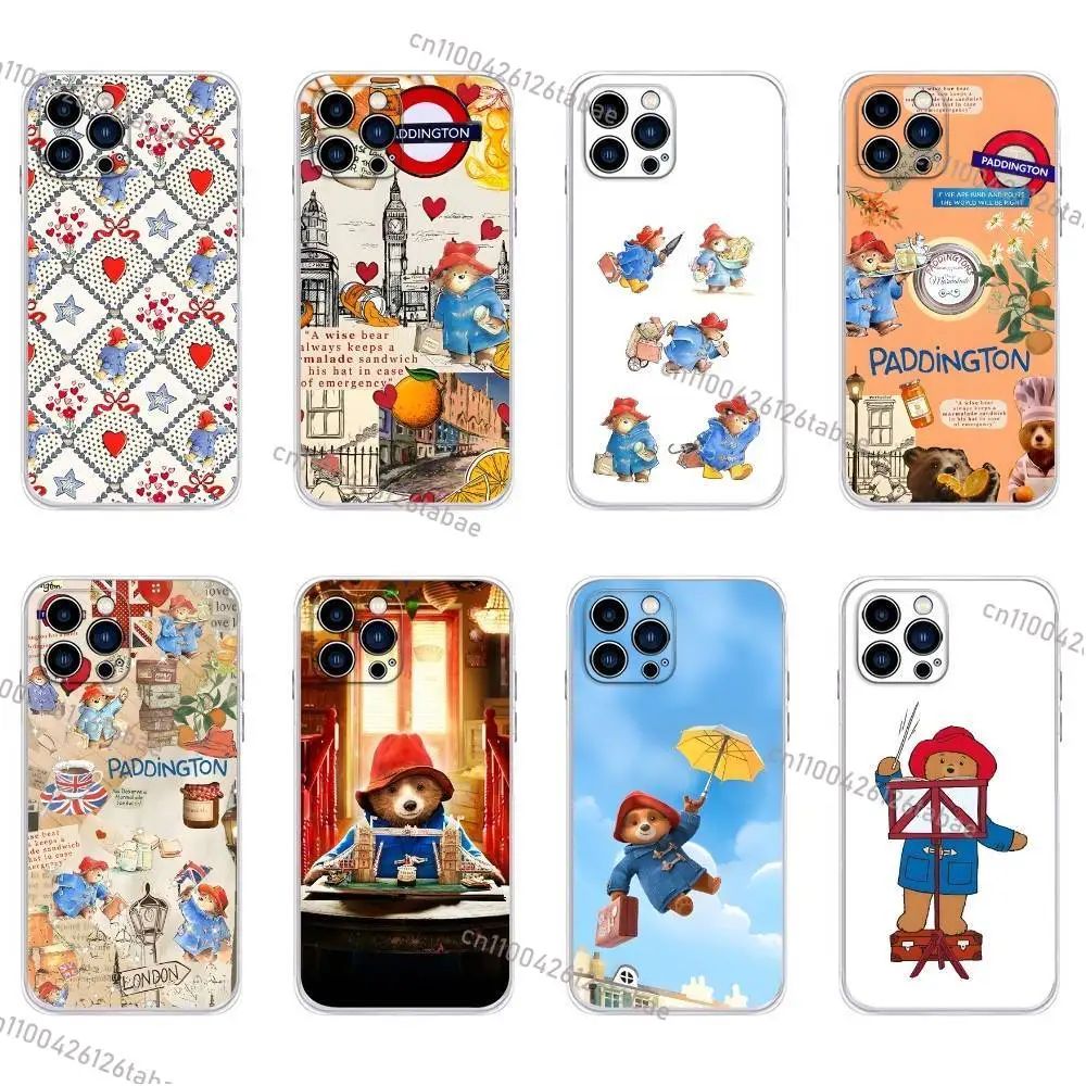

Cartoon P-Paddington B-Bears Phone Case For iPhone 17,16,15,14,13,12,11, Plus,Pro,Max,XR,XS,Plus,E,Mini Transparent Soft Cover