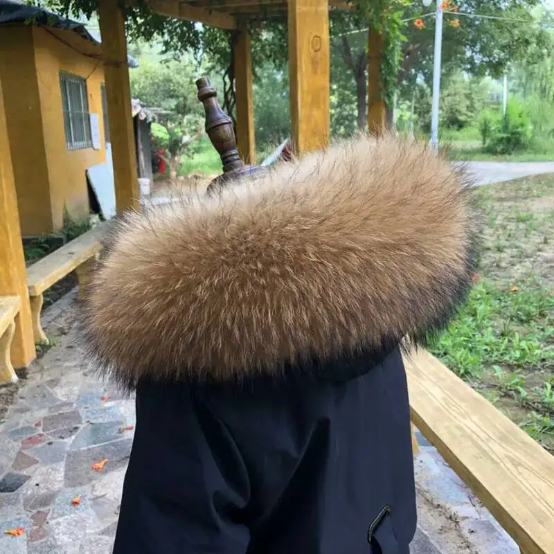 100% Real Raccoon Fur Collar For Women Men Parkas Coat Hood Fur Trims Genuine Fur Scarf Neck Warmer Shawls Furry Accessories